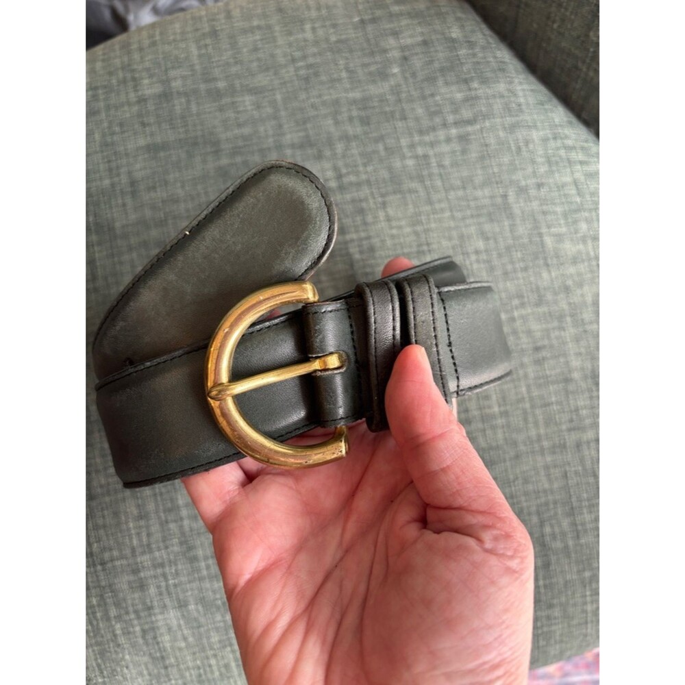 Coach vintage forest green Leather Belt solid brass Gold Buckle Women Medium GUC